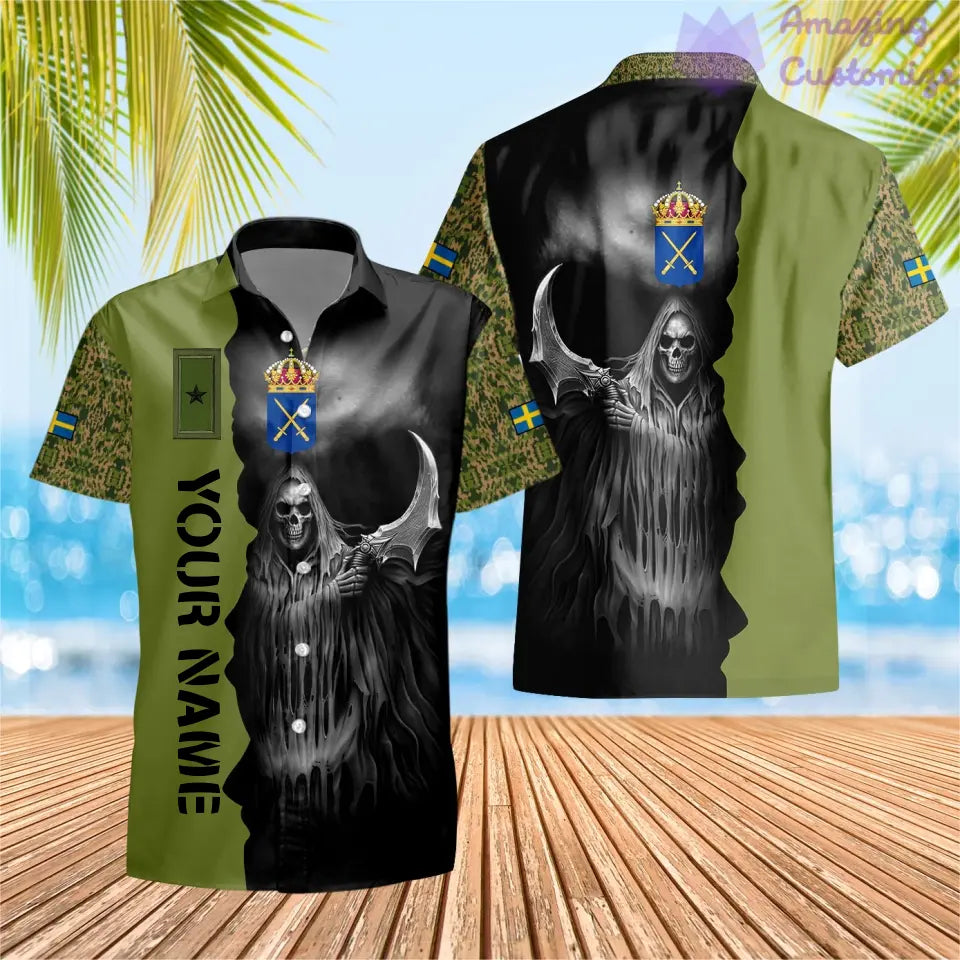 Personalized Sweden Soldier/ Veteran Camo With Name And Rank Hawaii Shirt 3D Printed  - 2601240001