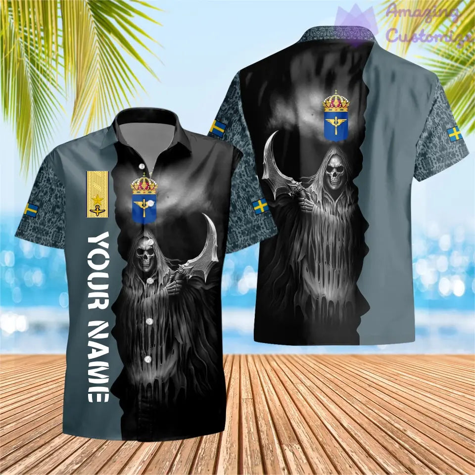 T-shirt Hawaï personnalisé avec camouflage soldat/vétéran suédois avec nom et grade imprimé en 3D - 2601240001