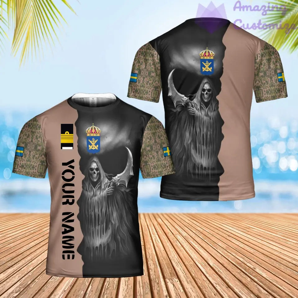 T-shirt Hawaï personnalisé avec camouflage soldat/vétéran suédois avec nom et grade imprimé en 3D - 2601240001