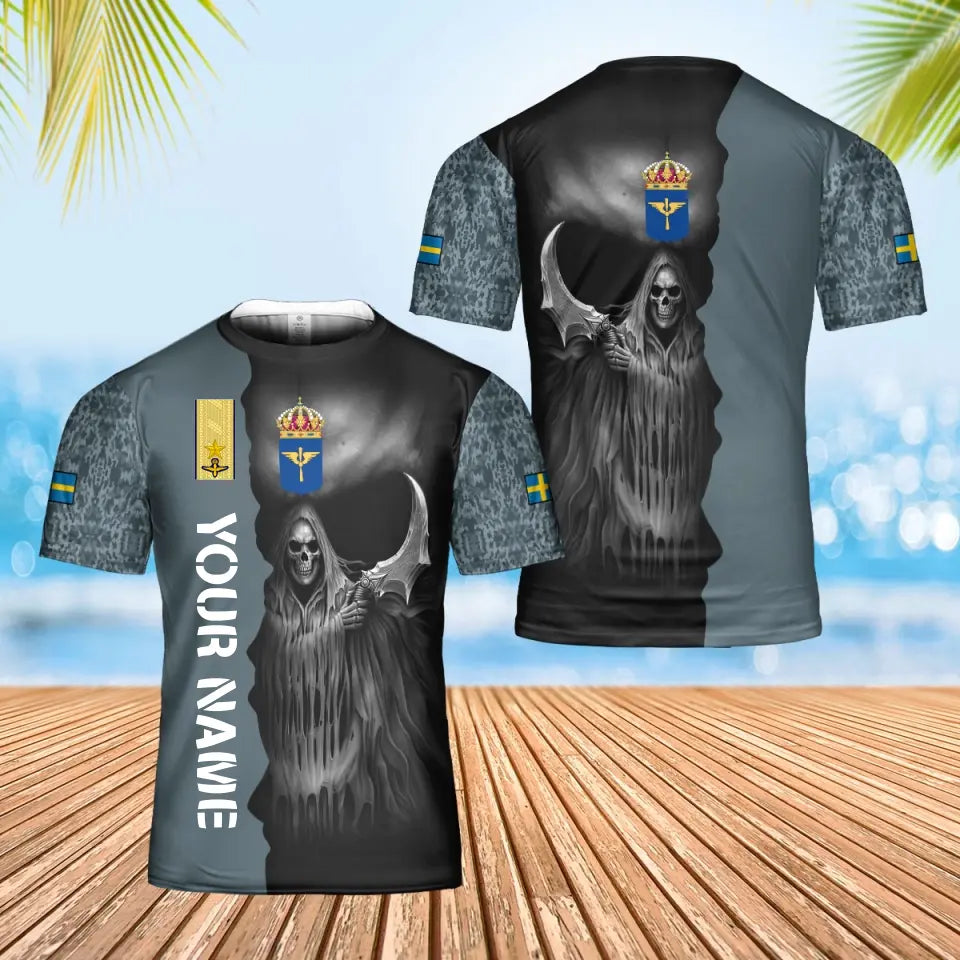 T-shirt Hawaï personnalisé avec camouflage soldat/vétéran suédois avec nom et grade imprimé en 3D - 2601240001