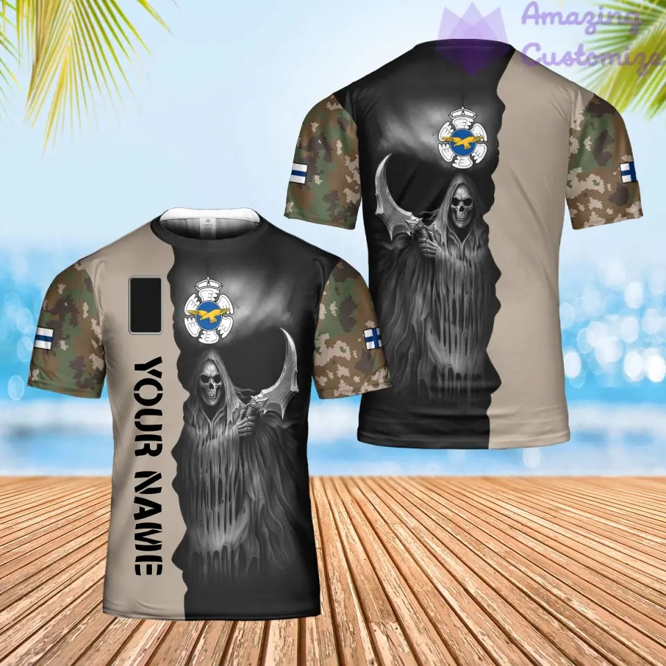 T-shirt Hawaï personnalisé avec camouflage soldat/vétéran finlandais avec nom et grade imprimé en 3D - 2601240001