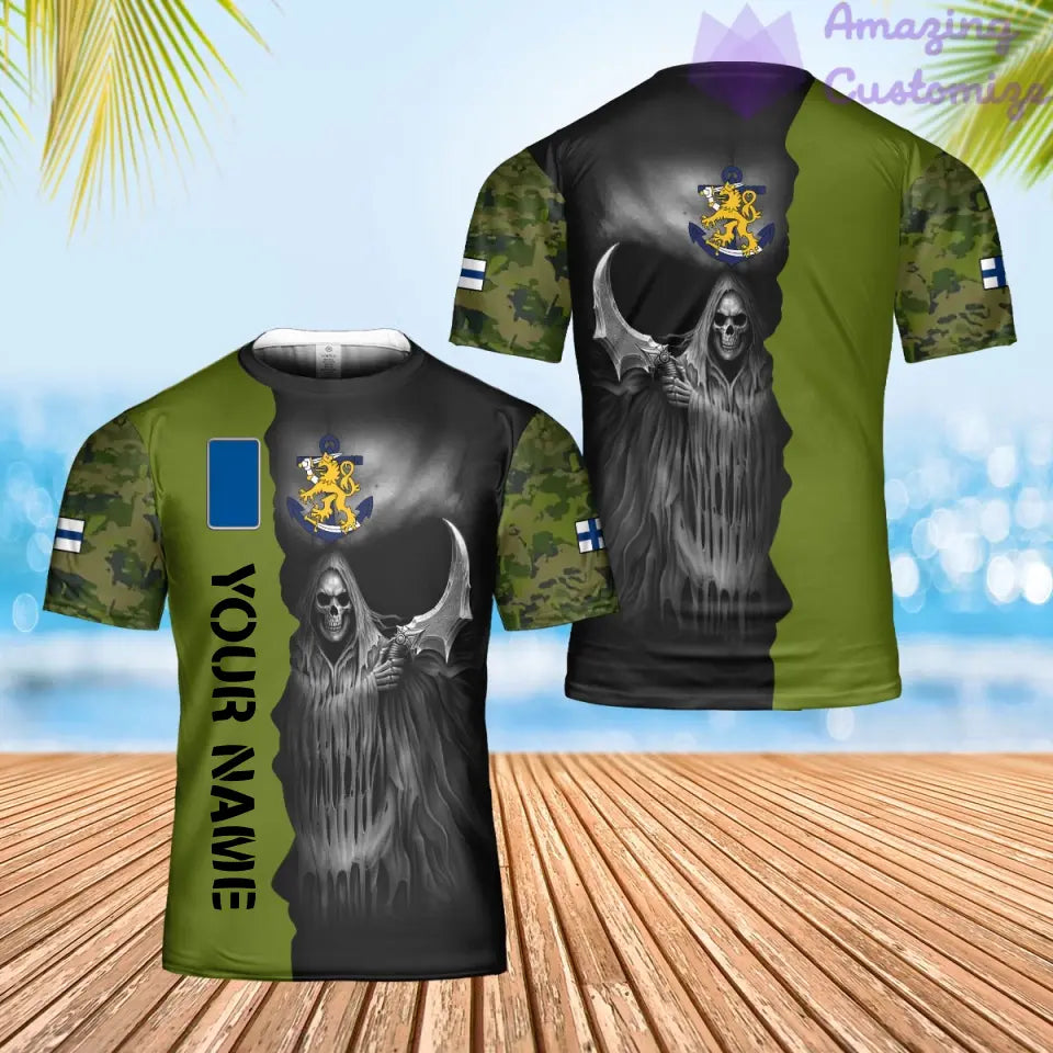 T-shirt Hawaï personnalisé avec camouflage soldat/vétéran finlandais avec nom et grade imprimé en 3D - 2601240001