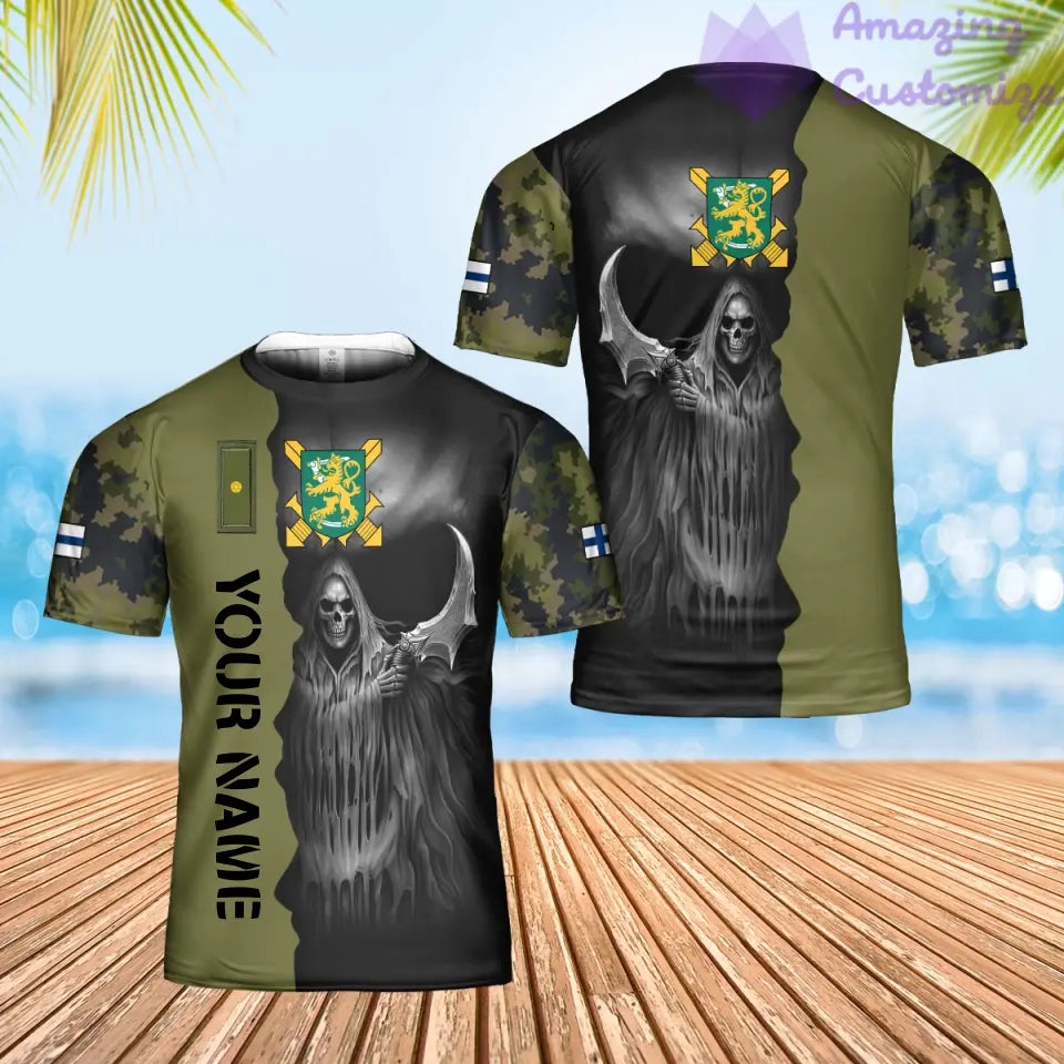 T-shirt Hawaï personnalisé avec camouflage soldat/vétéran finlandais avec nom et grade imprimé en 3D - 2601240001