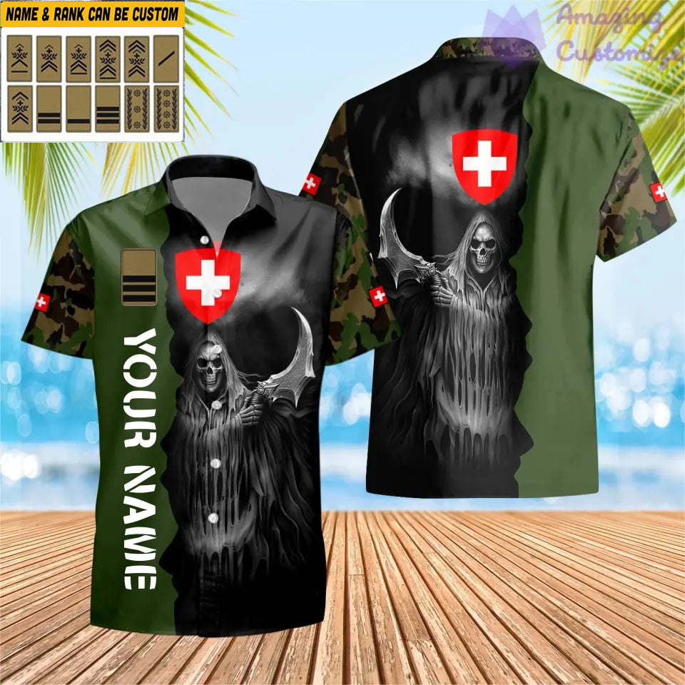 Personalisiertes Schweizer Soldat/Veteranen-Tarnhemd mit Namen und Rang, Hawaii-Hemd, 3D-Druck – 2601240001