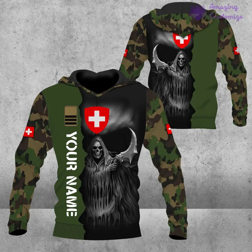 T-shirt Hawaï personnalisé avec camouflage soldat/vétéran suisse avec nom et grade imprimé en 3D - 2601240001