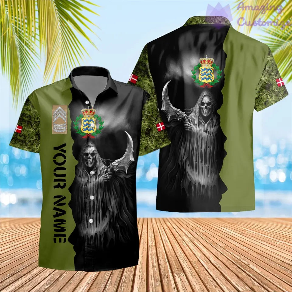 T-shirt Hawaï personnalisé avec camouflage soldat/vétéran du Danemark avec nom et grade imprimé en 3D - 2601240001