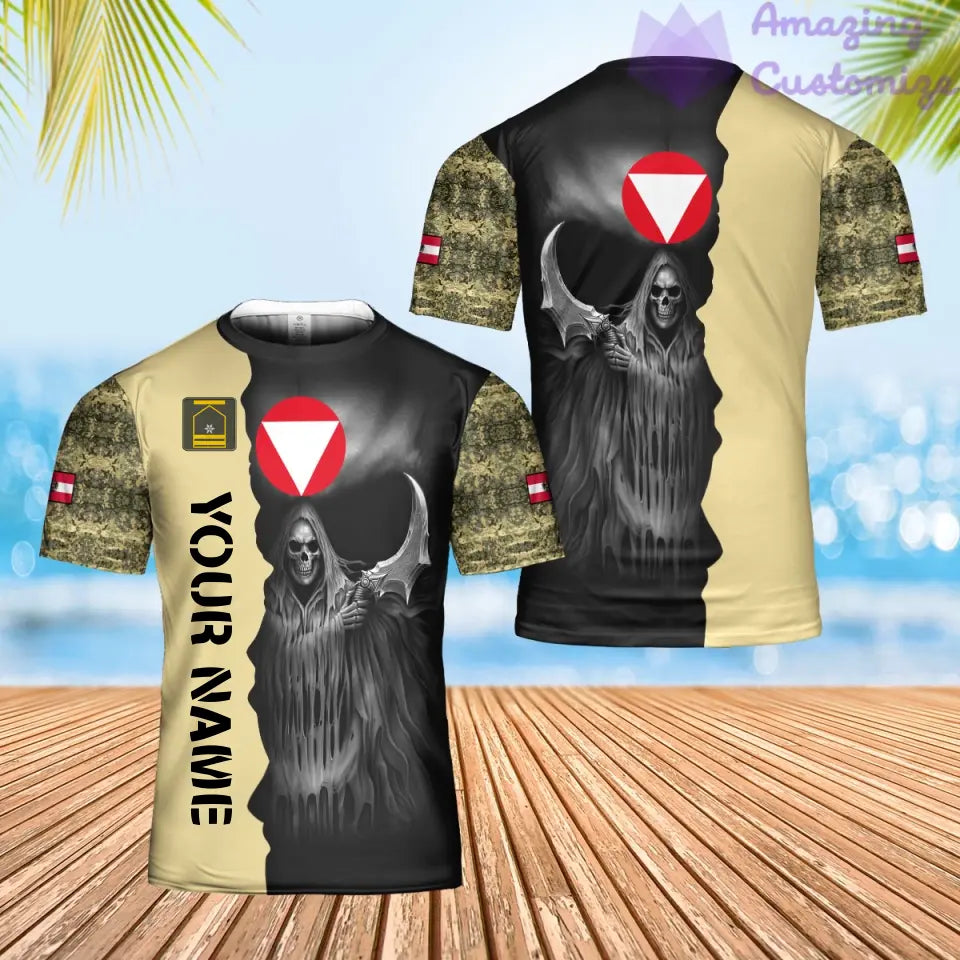 T-shirt Hawaïen personnalisé avec camouflage soldat/vétéran autrichien avec nom et grade imprimé en 3D - 2601240001