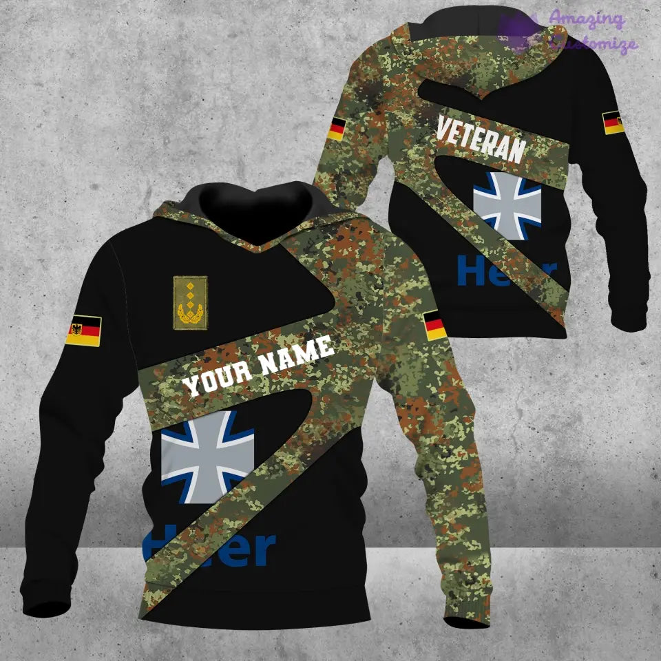 T-shirt personnalisé avec camouflage soldat/vétéran allemand avec nom et grade imprimé en 3D - 3001240001