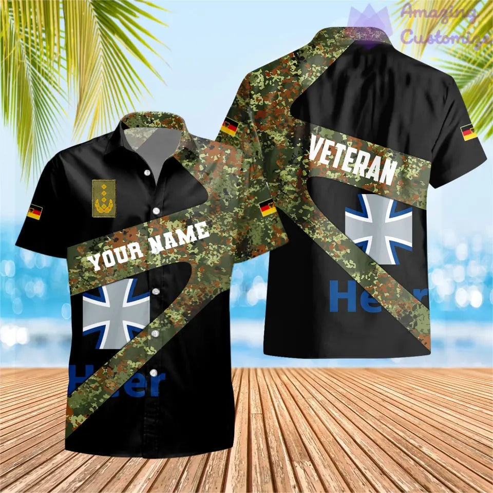 T-shirt personnalisé avec camouflage soldat/vétéran allemand avec nom et grade imprimé en 3D - 3001240001