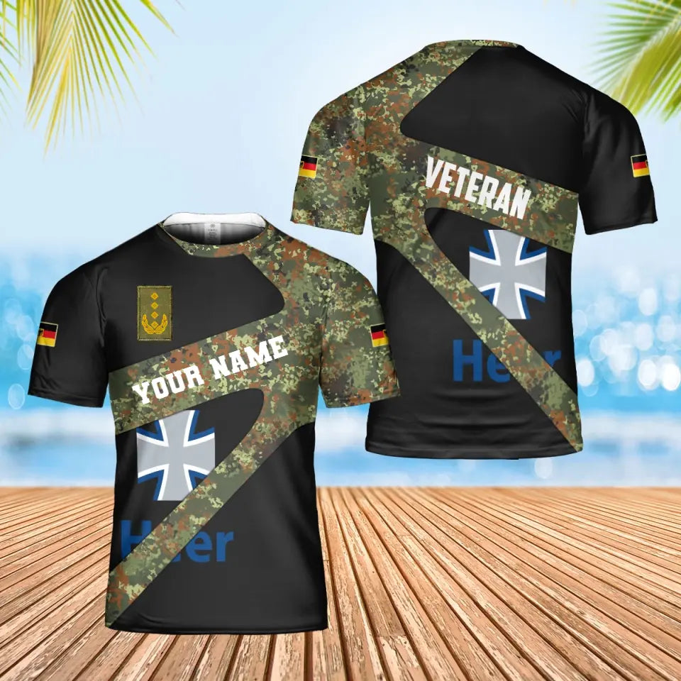 T-shirt personnalisé avec camouflage soldat/vétéran allemand avec nom et grade imprimé en 3D - 3001240001