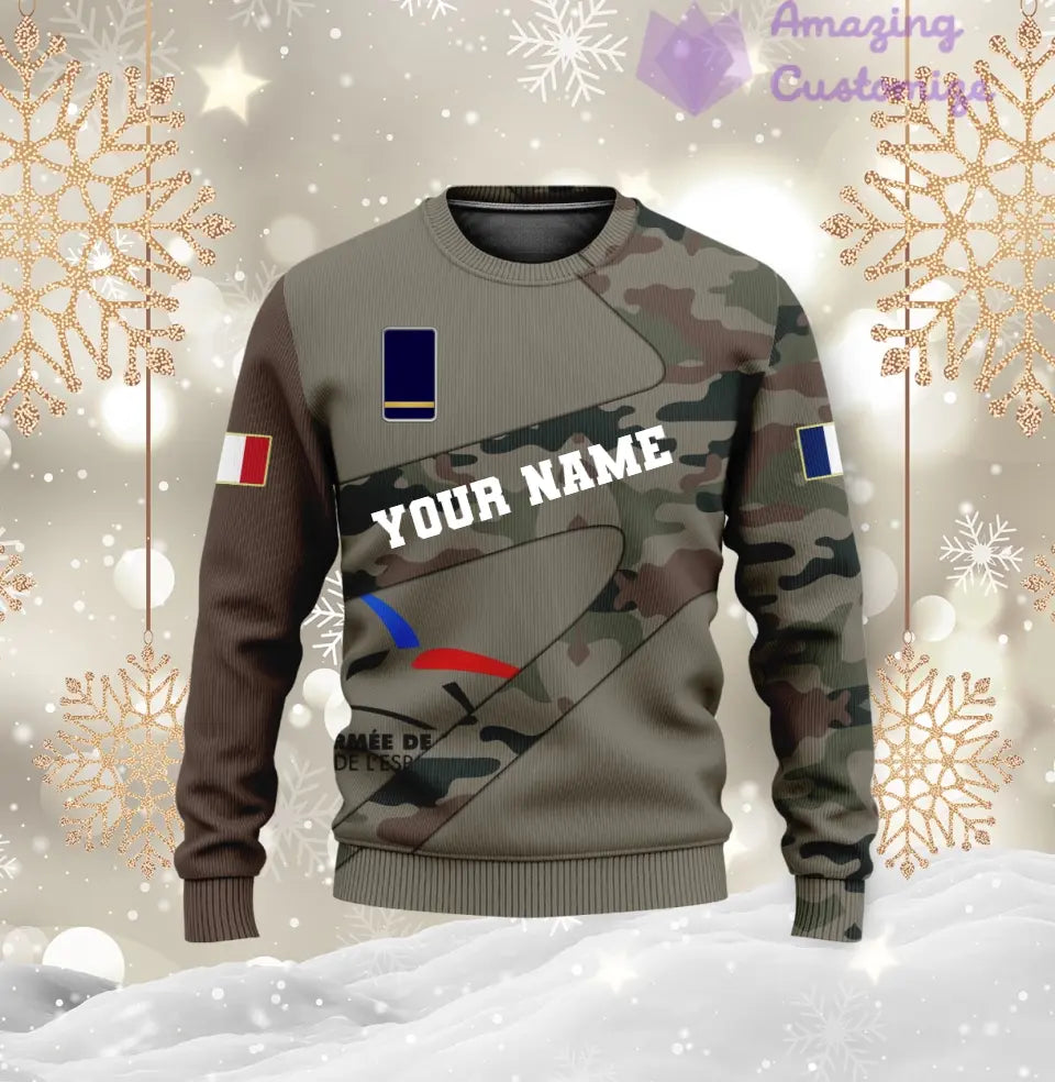 T-shirt personnalisé avec camouflage soldat/vétéran de la France avec nom et grade imprimé en 3D - 3001240001