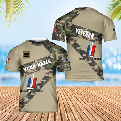 Personalisiertes T-Shirt mit französischem Soldaten-/Veteranen-Tarnmuster mit Namen und Rang, 3D-Druck – 3001240001