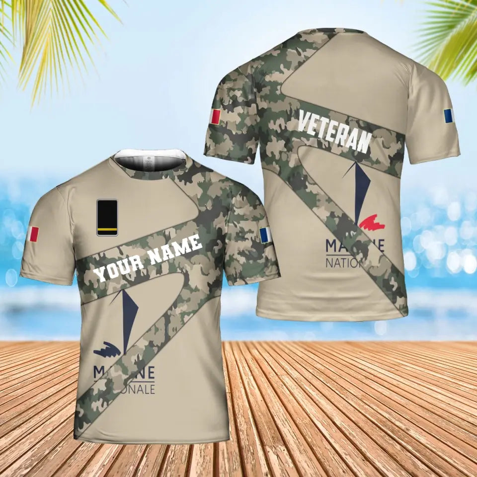 T-shirt personnalisé avec camouflage soldat/vétéran de la France avec nom et grade imprimé en 3D - 3001240001