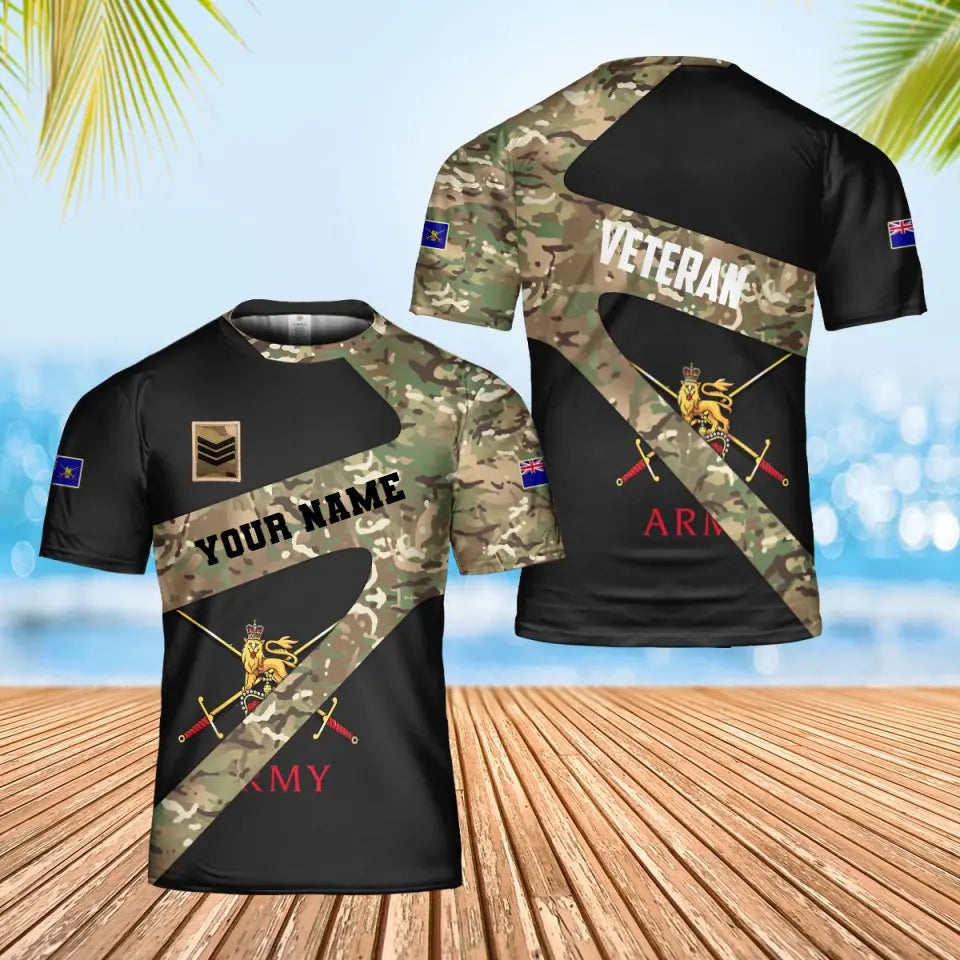 T-shirt Hawaï personnalisé avec camouflage soldat/vétéran britannique avec nom et grade imprimé en 3D - 3001240001