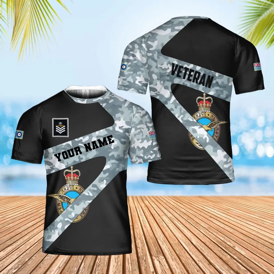 T-shirt Hawaï personnalisé avec camouflage soldat/vétéran britannique avec nom et grade imprimé en 3D - 3001240001