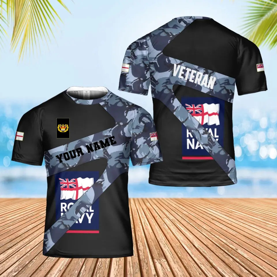 T-shirt Hawaï personnalisé avec camouflage soldat/vétéran britannique avec nom et grade imprimé en 3D - 3001240001