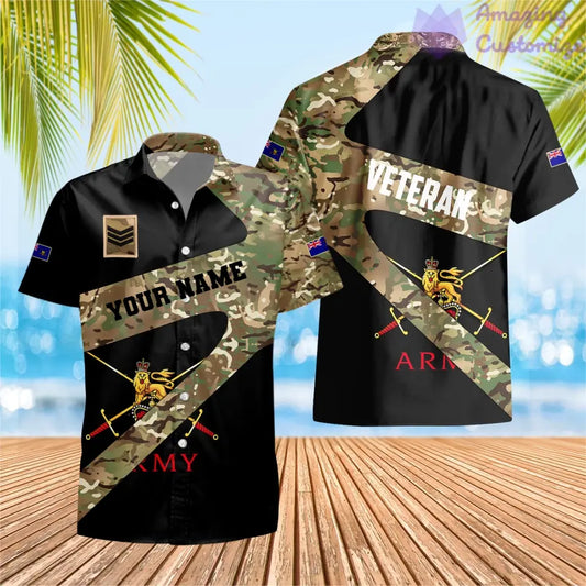 Personalisiertes Hawaiihemd mit 3D-Druck für britische Soldaten/Veteranen im Camouflage-Muster mit Namen und Rang – 3001240001