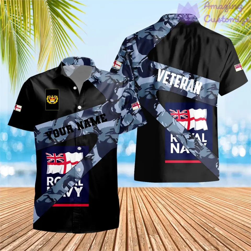 T-shirt Hawaï personnalisé avec camouflage soldat/vétéran britannique avec nom et grade imprimé en 3D - 3001240001