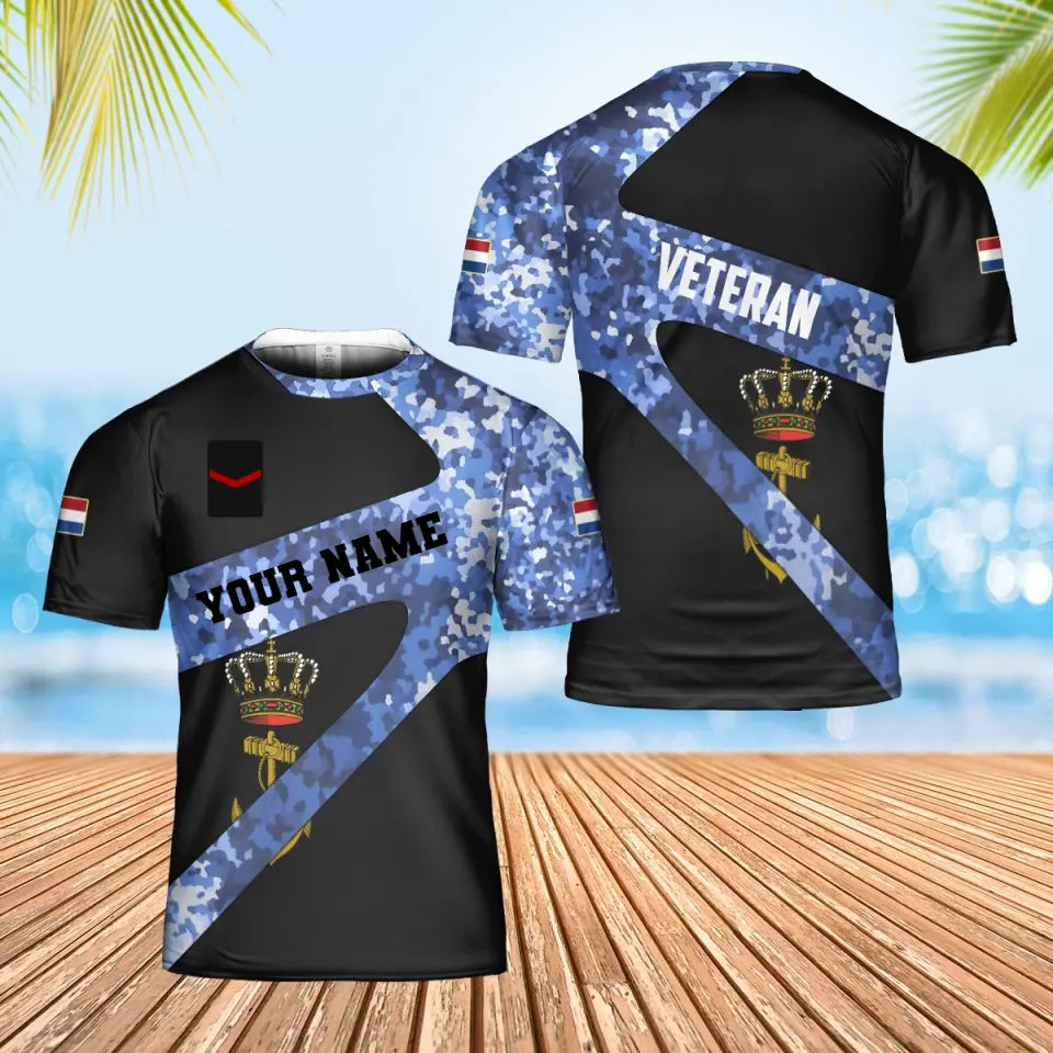 T-shirt Hawaï personnalisé avec camouflage soldat/vétéran des Pays-Bas avec nom et grade imprimé en 3D - 3001240001