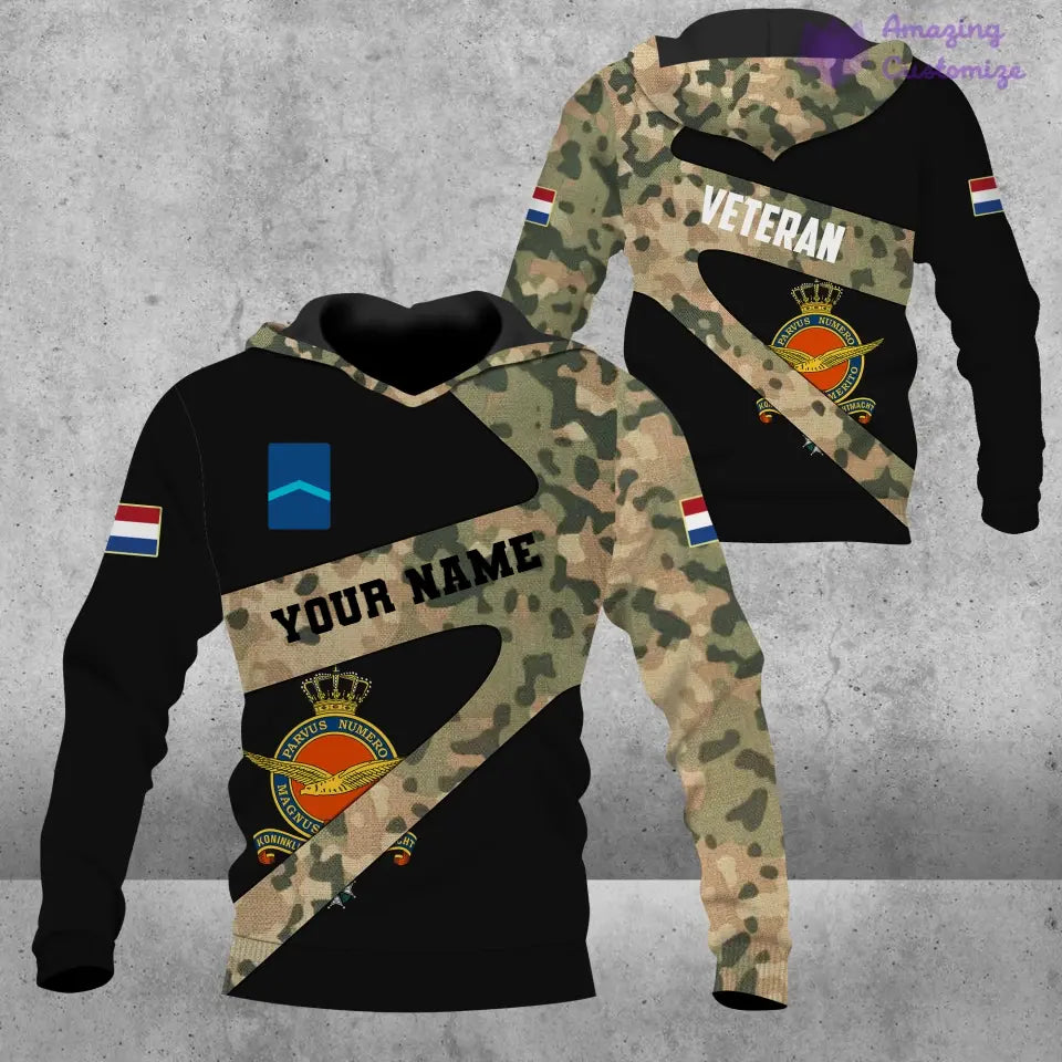 T-shirt Hawaï personnalisé avec camouflage soldat/vétéran des Pays-Bas avec nom et grade imprimé en 3D - 3001240001