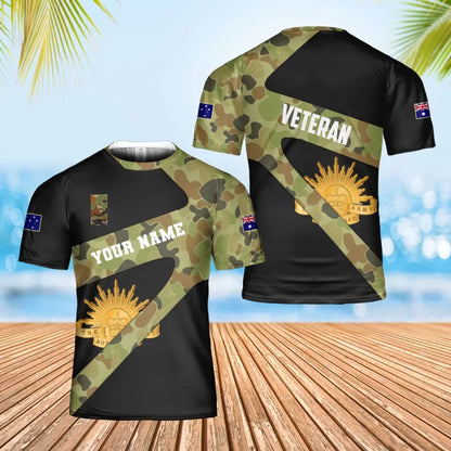 T-shirt personnalisé avec camouflage soldat/vétéran australien avec nom et grade imprimé en 3D - 3001240001