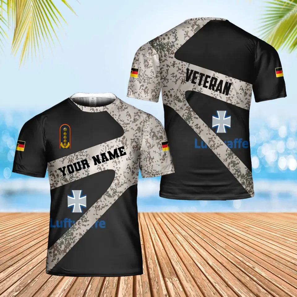 T-shirt personnalisé avec camouflage soldat/vétéran allemand avec nom et grade imprimé en 3D - 3001240001