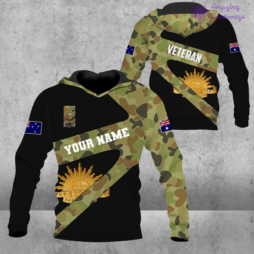 T-shirt personnalisé avec camouflage soldat/vétéran australien avec nom et grade imprimé en 3D - 3001240001