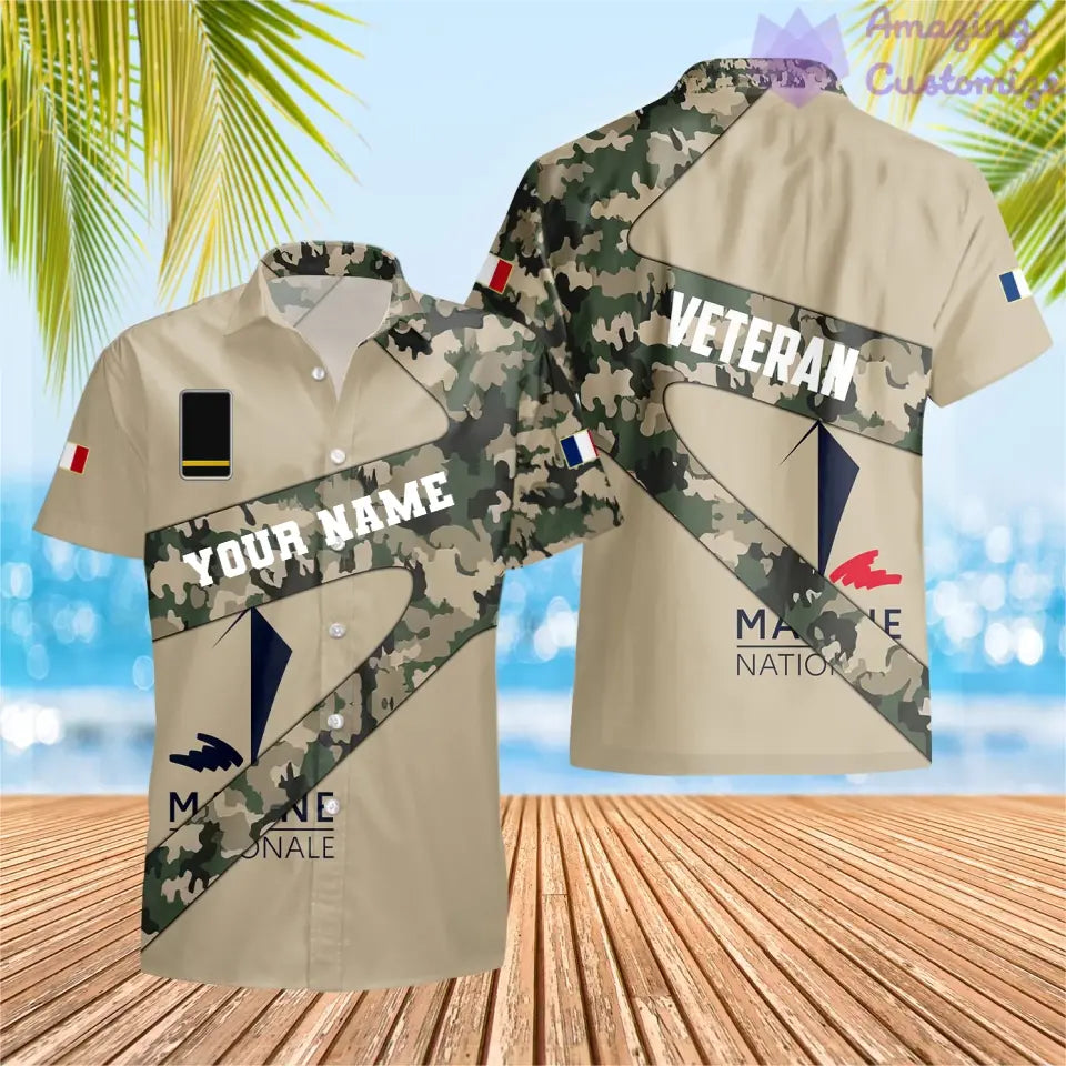 T-shirt personnalisé avec camouflage soldat/vétéran de la France avec nom et grade imprimé en 3D - 3001240001