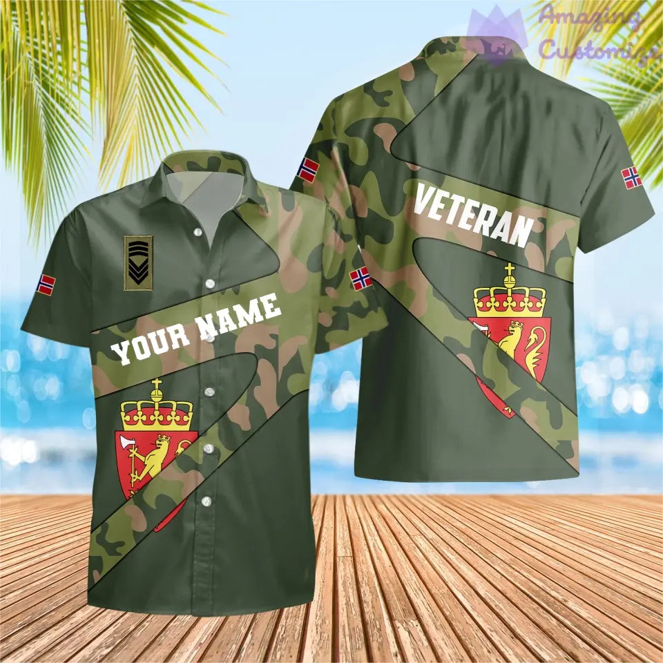 T-shirt Hawaï personnalisé avec camouflage soldat/vétéran norvégien avec nom et grade imprimé en 3D - 2601240001