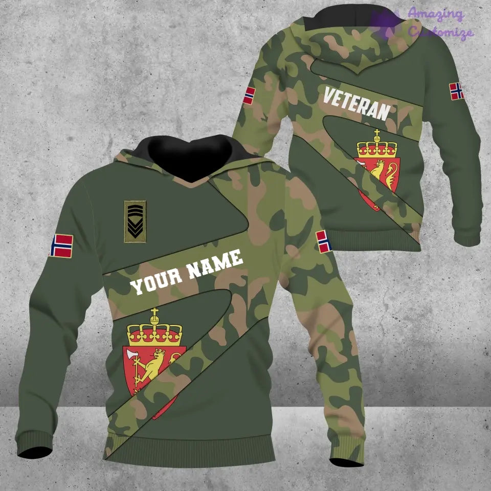 T-shirt Hawaï personnalisé avec camouflage soldat/vétéran norvégien avec nom et grade imprimé en 3D - 2601240001