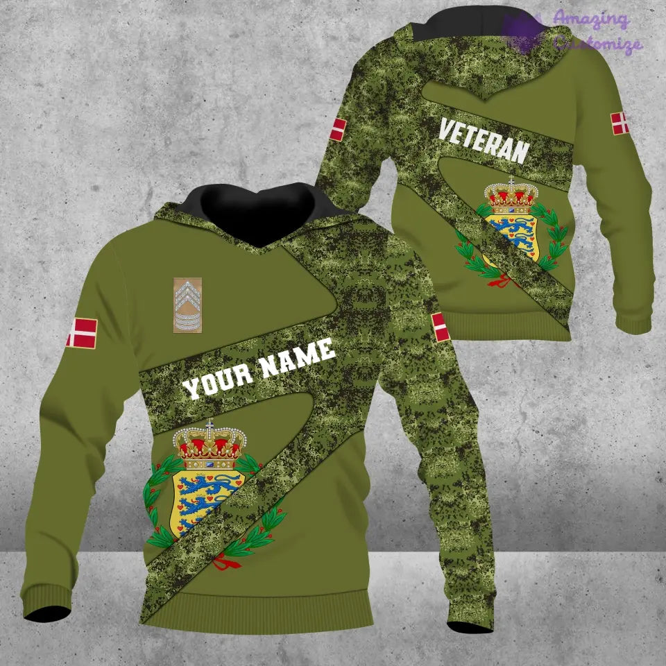 T-shirt Hawaï personnalisé avec camouflage soldat/vétéran du Danemark avec nom et grade imprimé en 3D - 2601240001