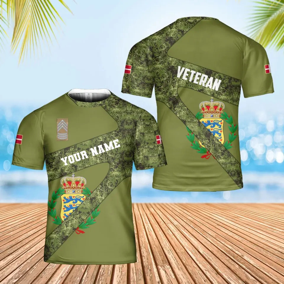 T-shirt Hawaï personnalisé avec camouflage soldat/vétéran du Danemark avec nom et grade imprimé en 3D - 2601240001