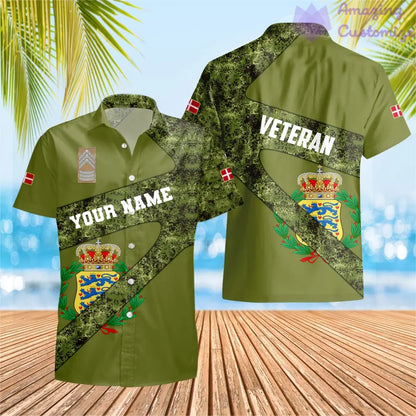 T-shirt Hawaï personnalisé avec camouflage soldat/vétéran du Danemark avec nom et grade imprimé en 3D - 2601240001