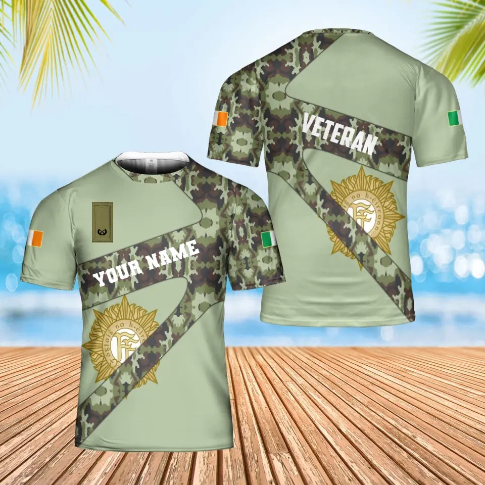 T-shirt Hawaï personnalisé avec camouflage soldat/vétéran irlandais avec nom et grade imprimé en 3D - 3001240001