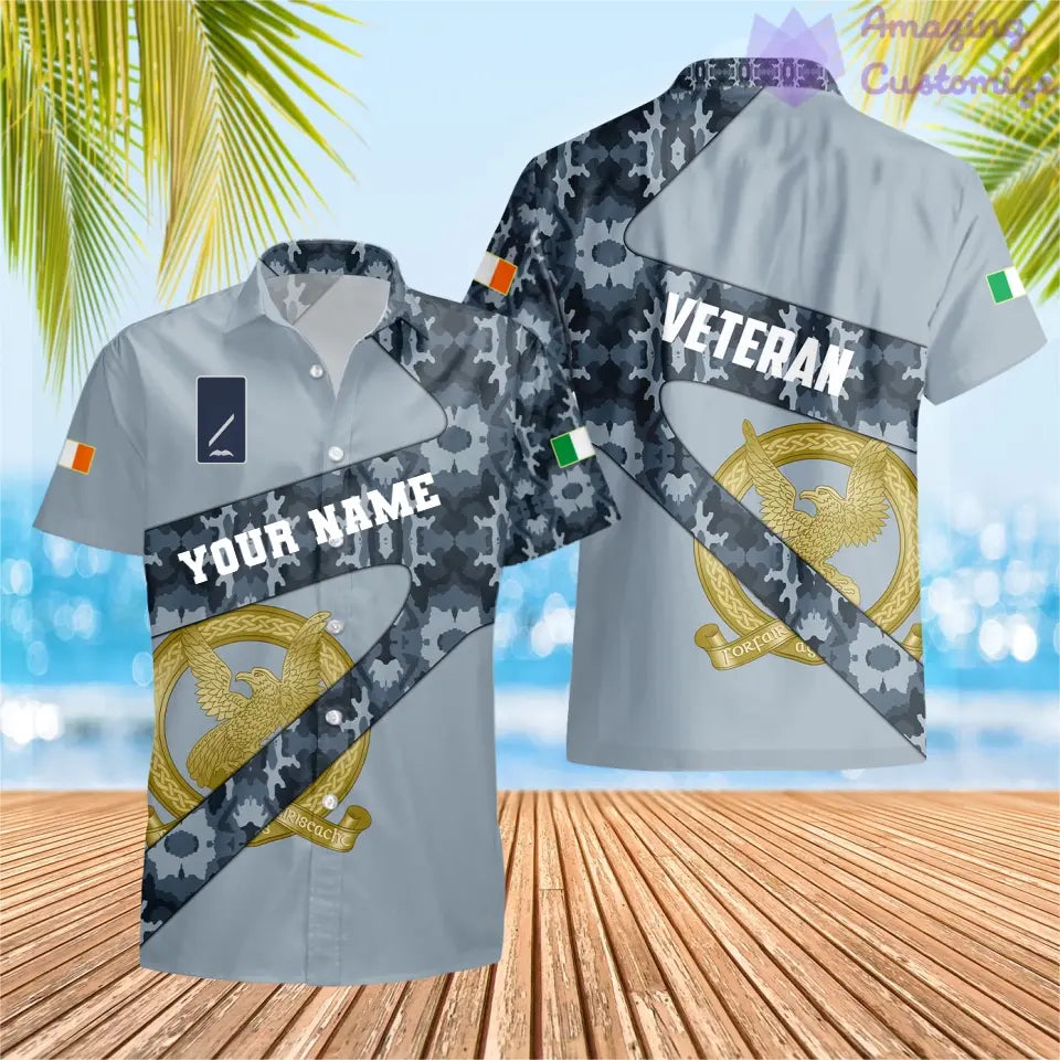 T-shirt Hawaï personnalisé avec camouflage soldat/vétéran irlandais avec nom et grade imprimé en 3D - 3001240001