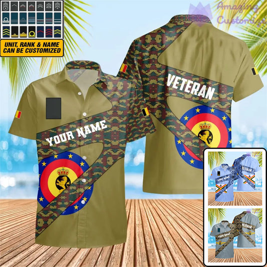 T-shirt Hawaï personnalisé avec camouflage soldat/vétéran belge avec nom et grade imprimé en 3D - 3001240001