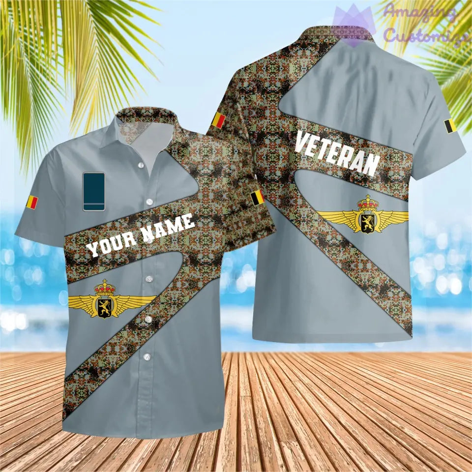 T-shirt Hawaï personnalisé avec camouflage soldat/vétéran belge avec nom et grade imprimé en 3D - 3001240001