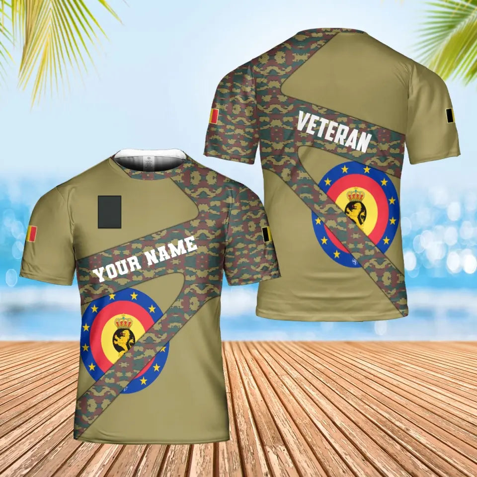 T-shirt Hawaï personnalisé avec camouflage soldat/vétéran belge avec nom et grade imprimé en 3D - 3001240001