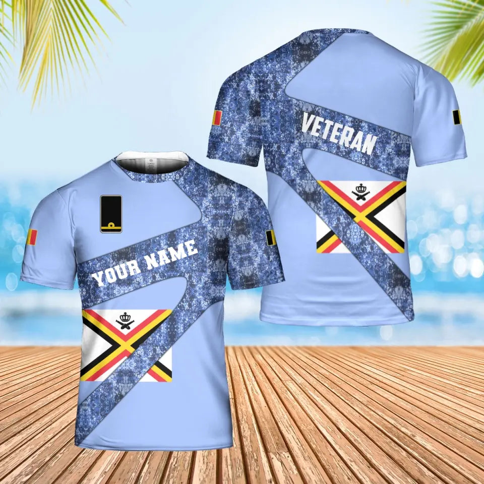 T-shirt Hawaï personnalisé avec camouflage soldat/vétéran belge avec nom et grade imprimé en 3D - 3001240001