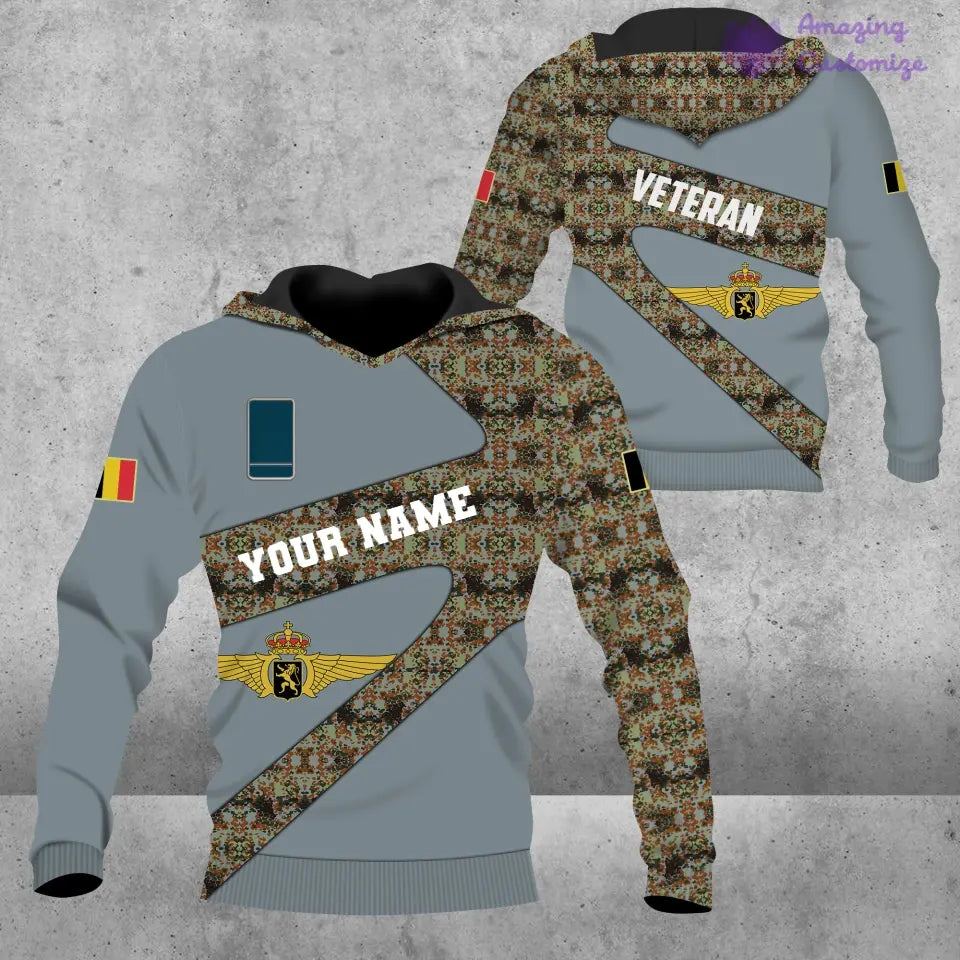 T-shirt Hawaï personnalisé avec camouflage soldat/vétéran belge avec nom et grade imprimé en 3D - 3001240001