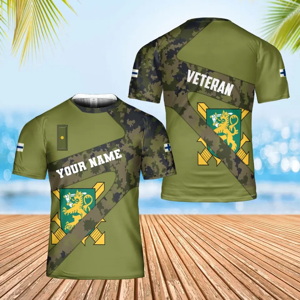 T-shirt Hawaï personnalisé avec camouflage soldat/vétéran finlandais avec nom et grade imprimé en 3D - 3001240001