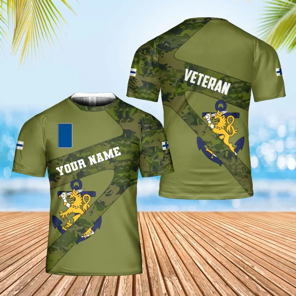 T-shirt Hawaï personnalisé avec camouflage soldat/vétéran finlandais avec nom et grade imprimé en 3D - 3001240001