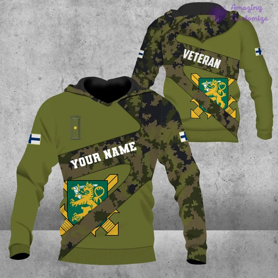 Personalisiertes Hawaiihemd mit 3D-Druck für finnische Soldaten/Veteranen im Camouflage-Muster mit Namen und Rang – 3001240001