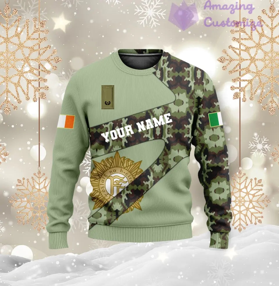 Personalisiertes irisches Soldaten-/Veteranen-T-Shirt mit Camouflage-Muster und Namen und Rang, 3D-Druck – 3001240001