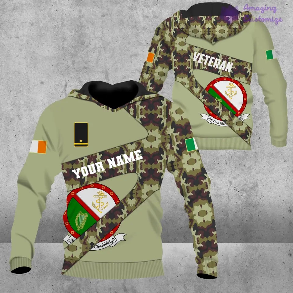 Personalized Ireland Soldier/ Veteran Camo With Name And Rank T-shirt 3D Printed  - 3001240001