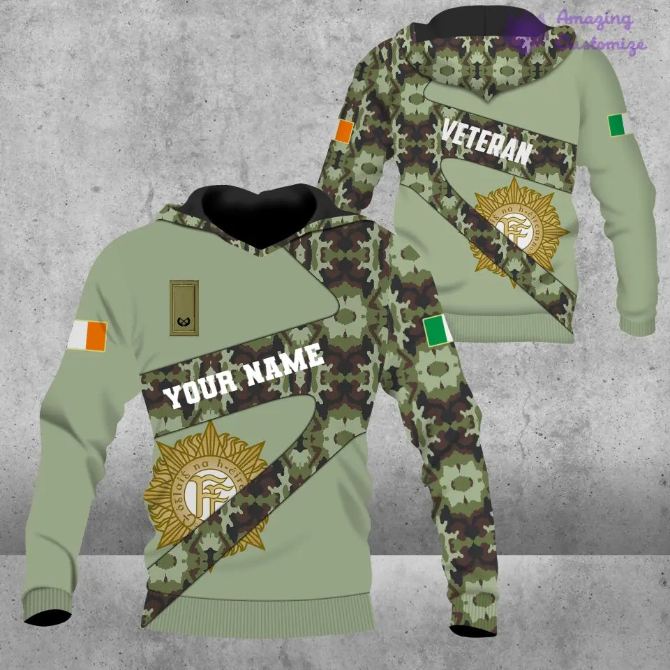 T-shirt personnalisé avec camouflage soldat/vétéran irlandais avec nom et grade imprimé en 3D - 3001240001