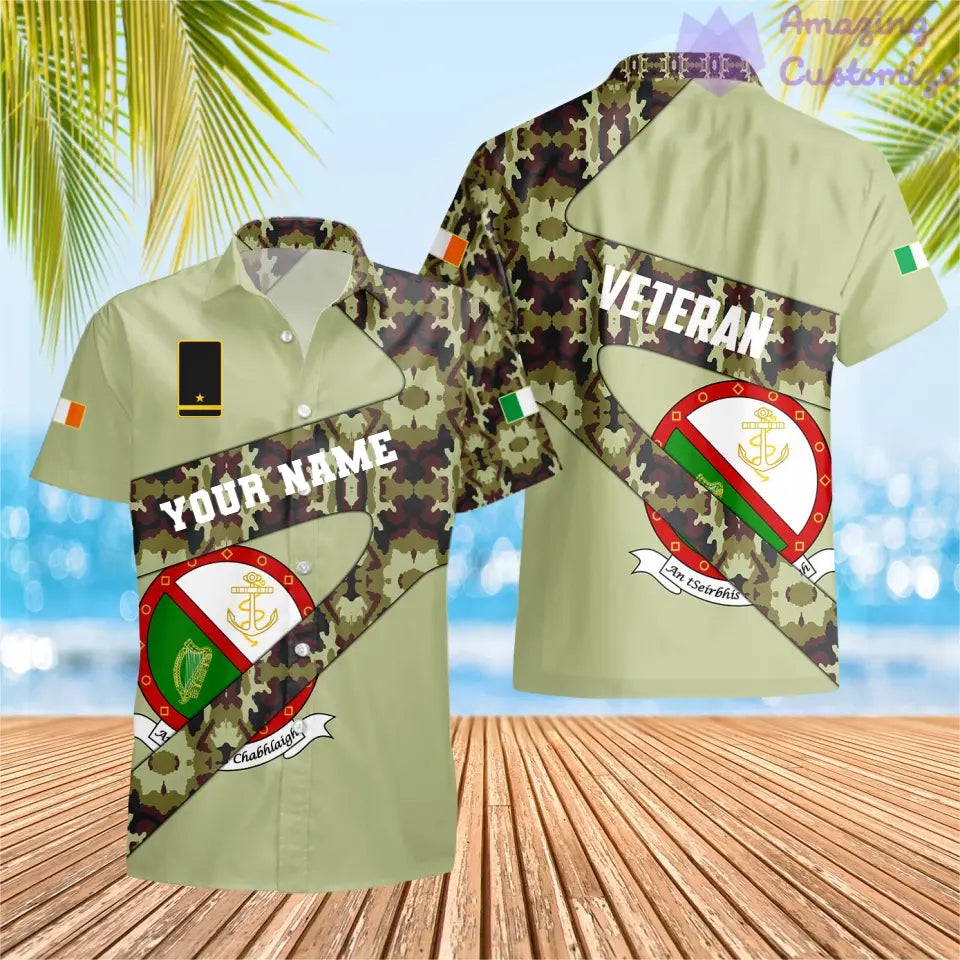 T-shirt personnalisé avec camouflage soldat/vétéran irlandais avec nom et grade imprimé en 3D - 3001240001