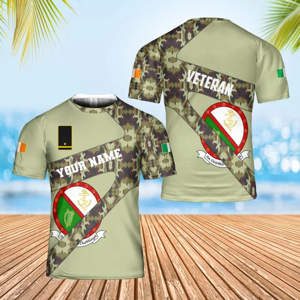 Personalisiertes irisches Soldaten-/Veteranen-T-Shirt mit Camouflage-Muster und Namen und Rang, 3D-Druck – 3001240001