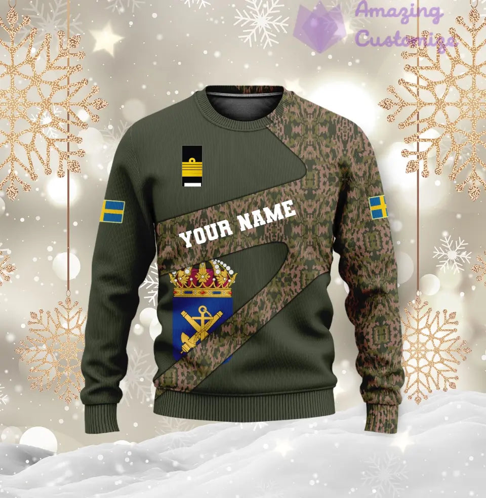 Personalisiertes T-Shirt mit schwedischem Soldaten-/Veteranen-Tarnmuster mit Namen und Rang, 3D-Druck – 3001240001