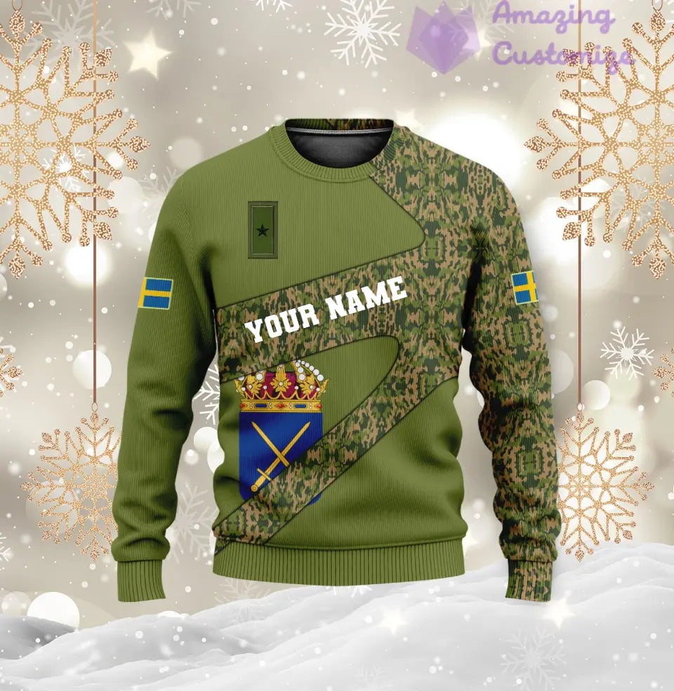 Personalisiertes T-Shirt mit schwedischem Soldaten-/Veteranen-Tarnmuster mit Namen und Rang, 3D-Druck – 3001240001